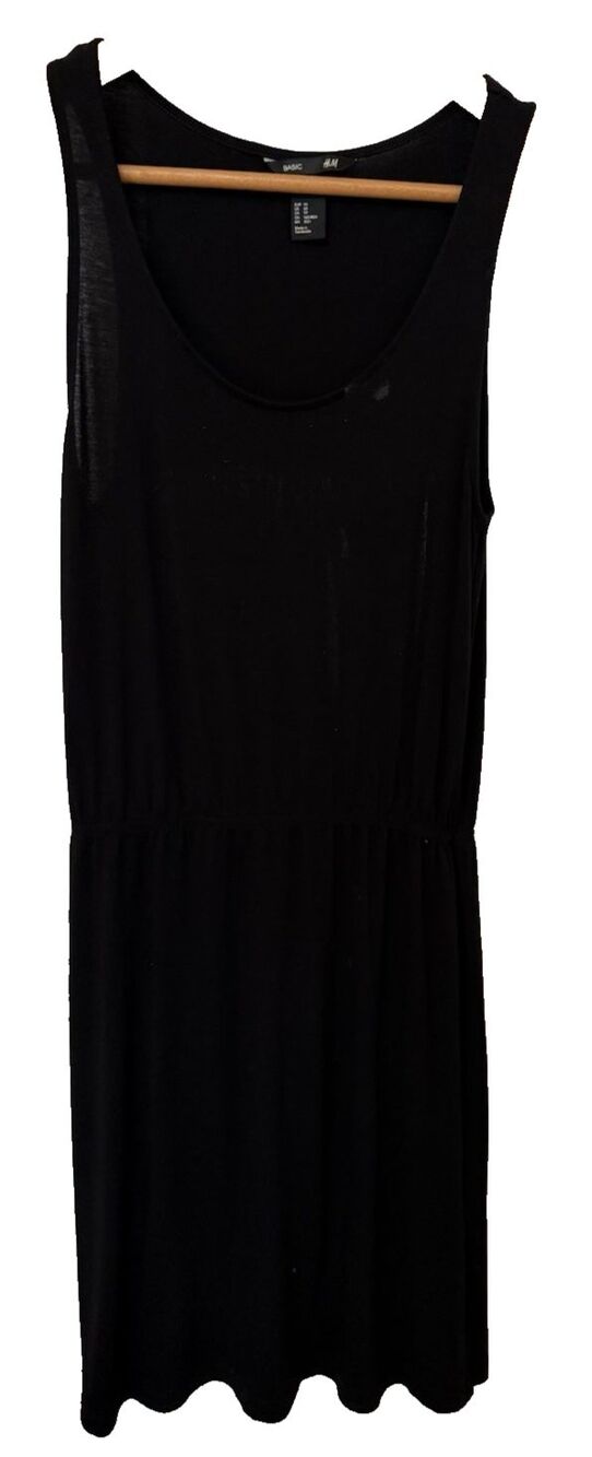 H&M Basic Black Scoop Neck Sleeveless Elastic Waist Midi Dress Women's XS